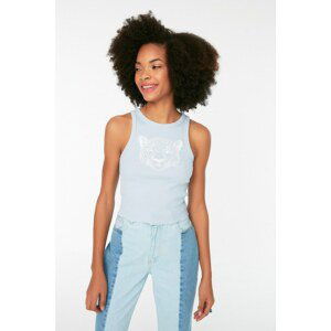 Trendyol Blue Printed Corduroy Crop Knitted Singlet