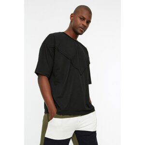 Trendyol Black Men's Oversize Fit Short Sleeve Crew Neck Piece Detailed T-Shirt