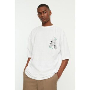 Trendyol White Men's Relaxed Fit Crew Neck Short Sleeve Printed T-Shirt