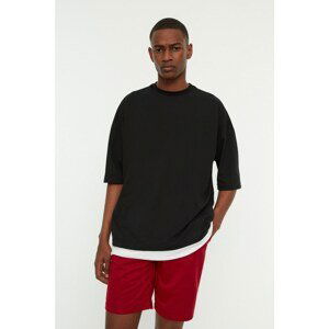 Trendyol Black Men's Oversize Fit Short Sleeve Crew Neck Piece Detailed T-Shirt