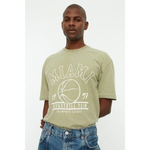 Trendyol Khaki Men's Relaxed Fit Cycling Collar Short Sleeve Acid Wash Printed T-Shirt