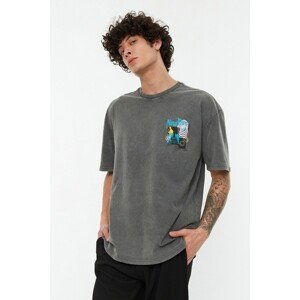 Trendyol Anthracite Relaxed Fit Crew Neck Short Sleeve Acid Wash Printed T-Shirt