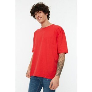 Trendyol Red Basic 100% Cotton Crew Neck Oversize/Wide Fit Short Sleeve T-Shirt