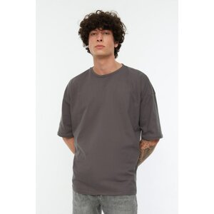Trendyol Anthracite Men's Basic 100% Cotton Crew Neck Oversized Short Sleeved T-Shirt.