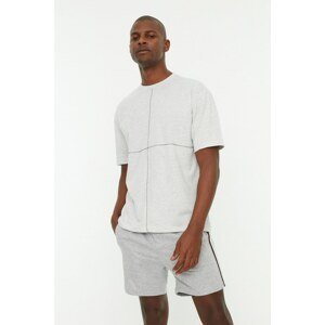 Trendyol Gray Men's Relaxed Fit Crew Neck Short Sleeve Contrast Bedstead Stitched T-Shirt