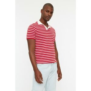 Trendyol Red Men's Slim Fit Striped Polo Neck T-shirt