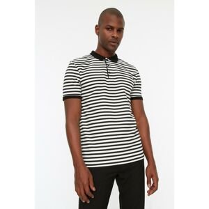 Trendyol Black Men Regular Fit Short Sleeve Striped Polo Neck T-shirt