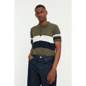 Trendyol Khaki Men Regular Fit Color Block Polo Collar Knitwear T-shirt