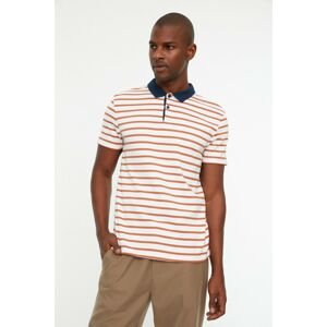 Trendyol Ecru Men Regular Fit Short Sleeve Striped Polo Neck T-shirt