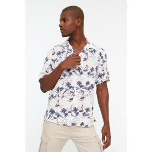 Trendyol White Men's Relax Fit Cropped Collar Tropical Printed Shirt
