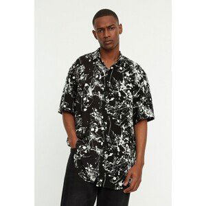Trendyol Black Men's Relax Fit Shirt Collar Brush Printed Shirt