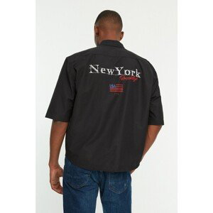 Trendyol Black Men's Boxy Fit Shirt Collar Back Printed Shirt