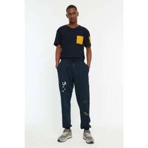 Trendyol Navy Blue Men's Oversize Fit Rubber Leg Printed Sweatpants