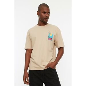 Trendyol Stone Men Oversize Fit 100% Organic Cotton Crew Neck Short Sleeved Printed T-Shirt