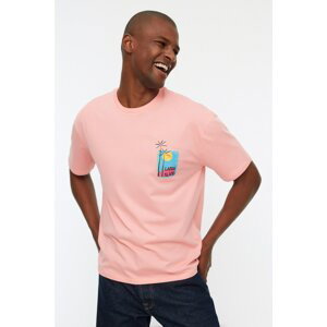 Trendyol Pink Men's Oversize Fit 100% Organic Cotton Crew Neck Short Sleeve Printed T-Shirt
