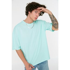 Trendyol Mint Men's Oversize Fit 100% Cotton Crew Neck Short Sleeve Printed T-Shirt