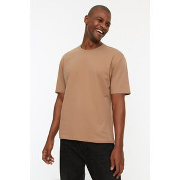 Trendyol Brown Men's Oversize Fit 100% Organic Cotton T-Shirt