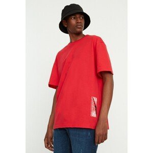 Trendyol Red Men's Relaxed Fit Short Sleeve Crew Neck Printed Oversize T-Shirt