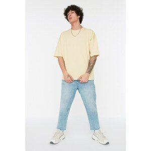 Trendyol Yellow Men's Oversize Fit 100% Cotton Crew Neck Short Sleeve Printed T-Shirt