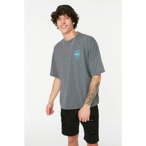 Trendyol Anthracite Men's Oversize Crew Neck Printed T-Shirt