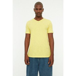 Trendyol Yellow Men's Basic Regular Fit V Neck 100% Cotton Flared Single Jersey TShirt