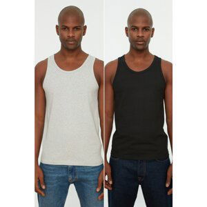 Trendyol Black-Grey Men's Slim Fit 2-Pack Basic Undershirt