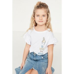 Trendyol White Girl Knitted T-Shirt with Flounce Sleeves