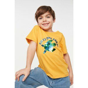 Trendyol Orange Sequin Embroidered Boy Knitted T-Shirt