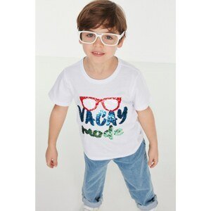 Trendyol White Sequined Boy Knitted T-Shirt