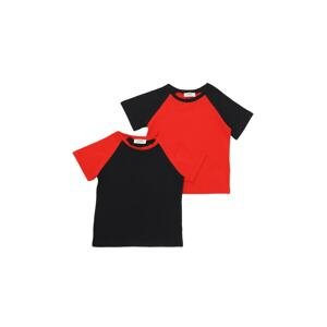 Trendyol Navy Blue-Red 2-Pack Raglan Sleeve Boy Knitted T-Shirt
