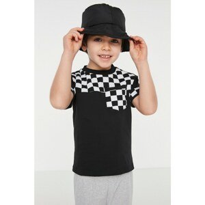 Trendyol Black Checkerboard Pattern Boy Knitted T-Shirt