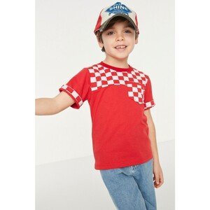 Trendyol Red Checker Pattern Boy Knitted T-Shirt