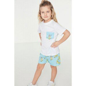 Trendyol Blue Pocket Printed Girls' Knitted Pajamas Set