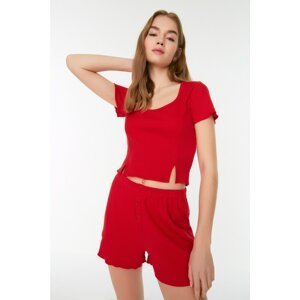 Trendyol Red Slit Detailed Crop Camisole Knitted Bottom-Top Set