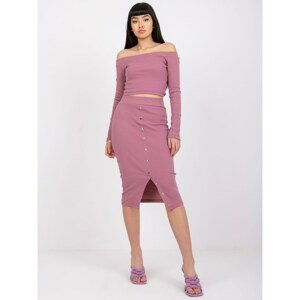 Dusty pink ribbed ensemble with skirt Lina RUE PARIS