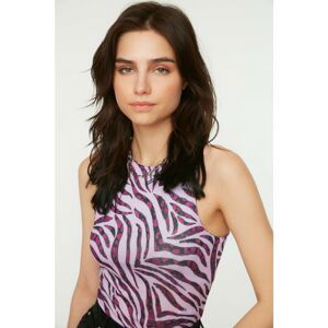 Trendyol Purple Printed Halter Collar Flexible Knitted Body with Snap Button