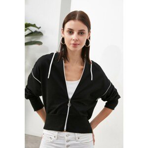 Trendyol Black Long Sleeve Hooded Zipper Knitted Sweatshirt