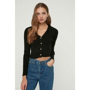 Trendyol Black Crop Corduroy Knitwear Cardigan