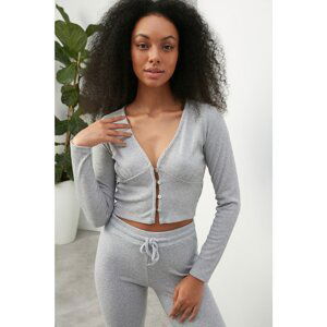 Trendyol Gray V-Neck Long Sleeve Knitted Cardigan