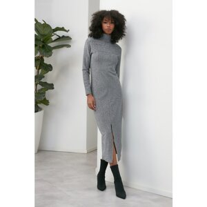 Trendyol Gray Three Quarter Sleeve Cut Out Mini Knitted Dress
