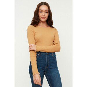 Trendyol Brown Ribbed Crop Knitted Blouse