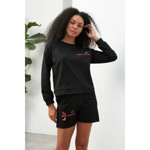 Trendyol Black Long Sleeve Crew Neck Embroidered Knitted Bottom-Top Suit