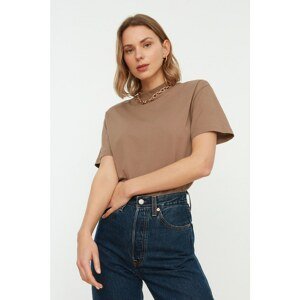 Trendyol Mink Stand Up Collar Basic Knitted T-Shirt