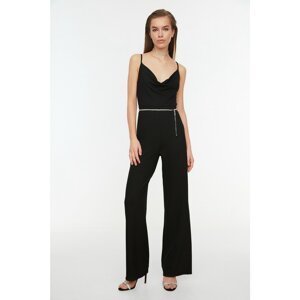 Trendyol Black Lace Collar Shiny Knitted Jumpsuit