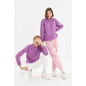 Trendyol Purple Unisex Stand Up Knitted Sweatshirt