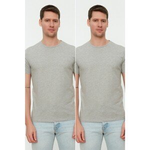 Trendyol Gray Men's Basic Slim Fit 100% Cotton 2-Pack Crew Neck Short Sleeved T-Shirt