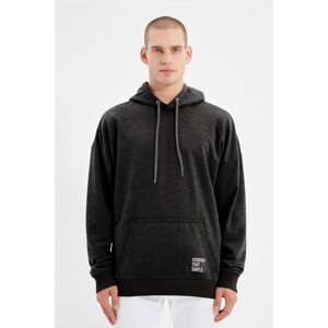 Trendyol Men's Basic Hooded Oversized/Wide-Fit Cotton Fleece Sweatshirt with Labels.