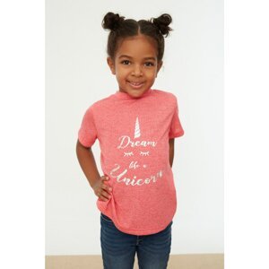 Trendyol Pink Hologram Printed Girl Knitted T-Shirt