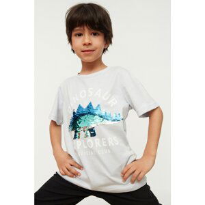 Trendyol Blue Sequin Embroidered Boy Knitted T-Shirt