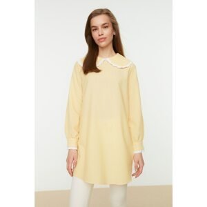 Trendyol Yellow Striped Woven Collar Tunic With Frill Trim Around the Sleeves and Collar